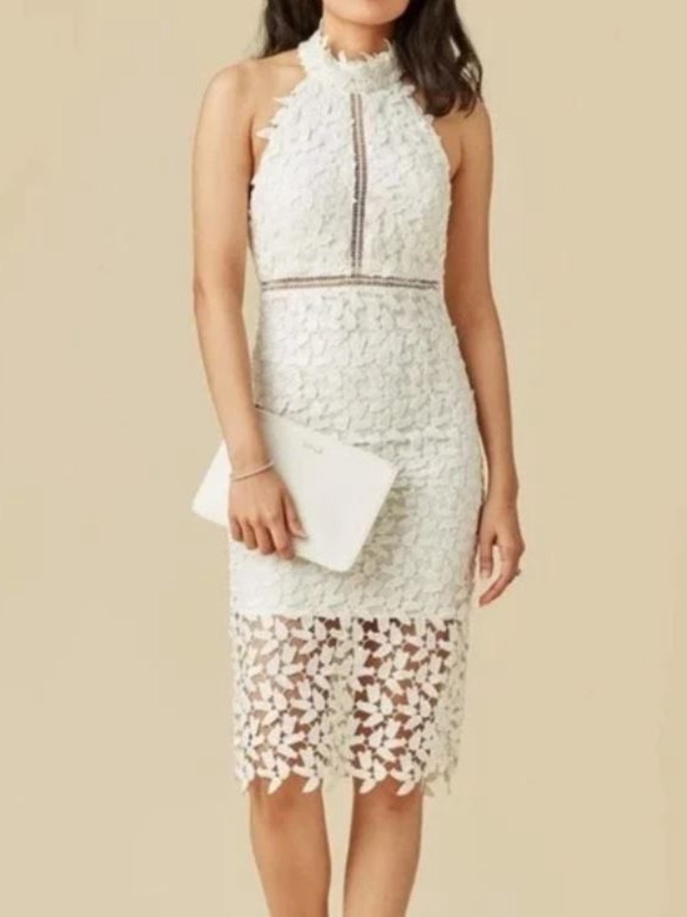 BARDOT NEW!! Gemma White Lace Sleeveless Halter Midi Dress Size 12 XL